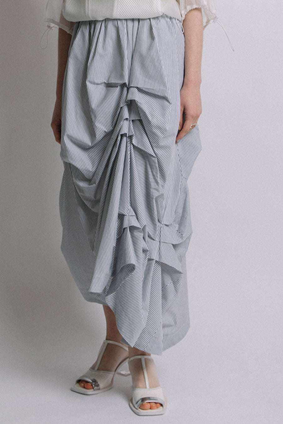 VOLUME RANDOM TUCK SKIRT(STRIPE) — aulaaila 