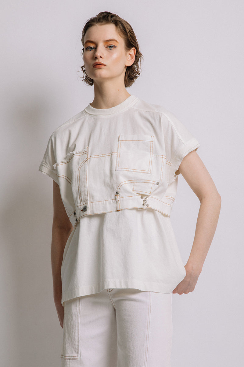 トップス AULA AILA DENIM COMBINATION T-SHIRT DENIM COMBINATION T-SHIRT — aulaaila