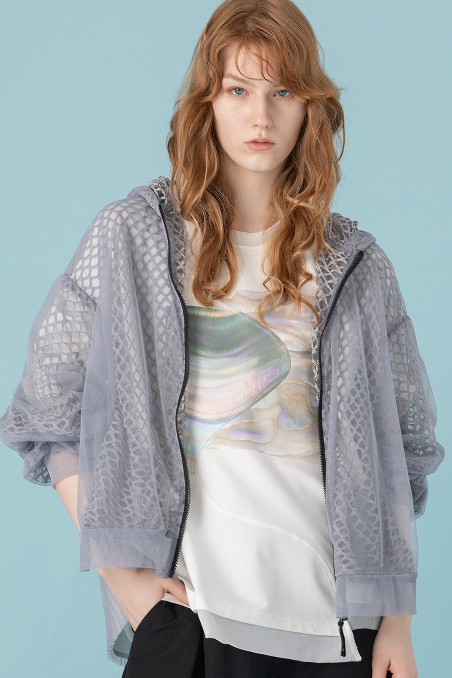 AULA AILA ❤️ バックプリーツメッシュフード BACK PLEATS MESH HOODIE — aulaaila