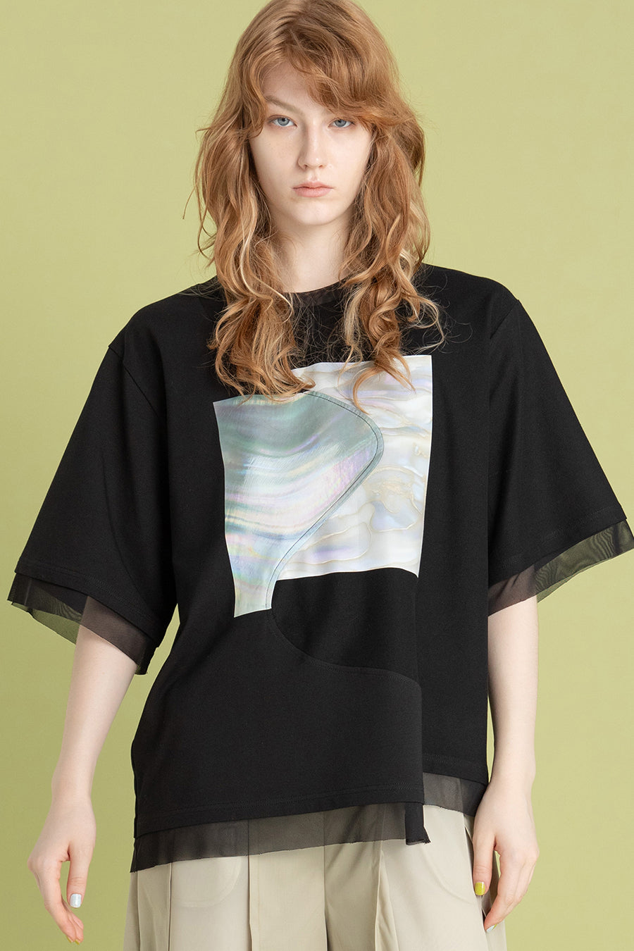 AULA AILA アウラアイラ シェルプリントTシャツ ホワイト/ブラック サイズ0 SHELL PRINT T-SHIRT SHELL PRINT T-SHIRT — aulaaila