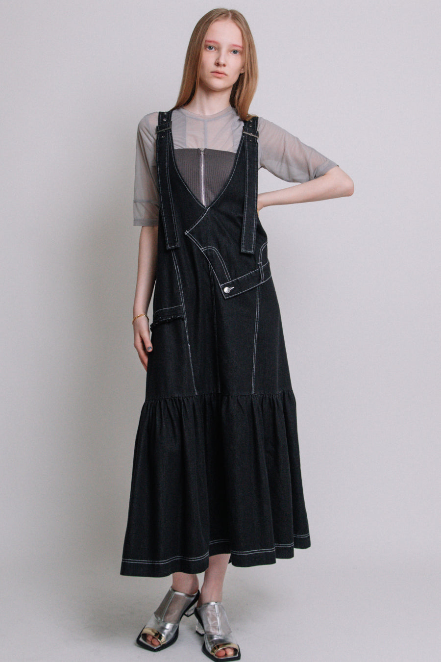 MANY PARTS ASYMMETRY DENIM JUMPER SKIRT — aulaaila