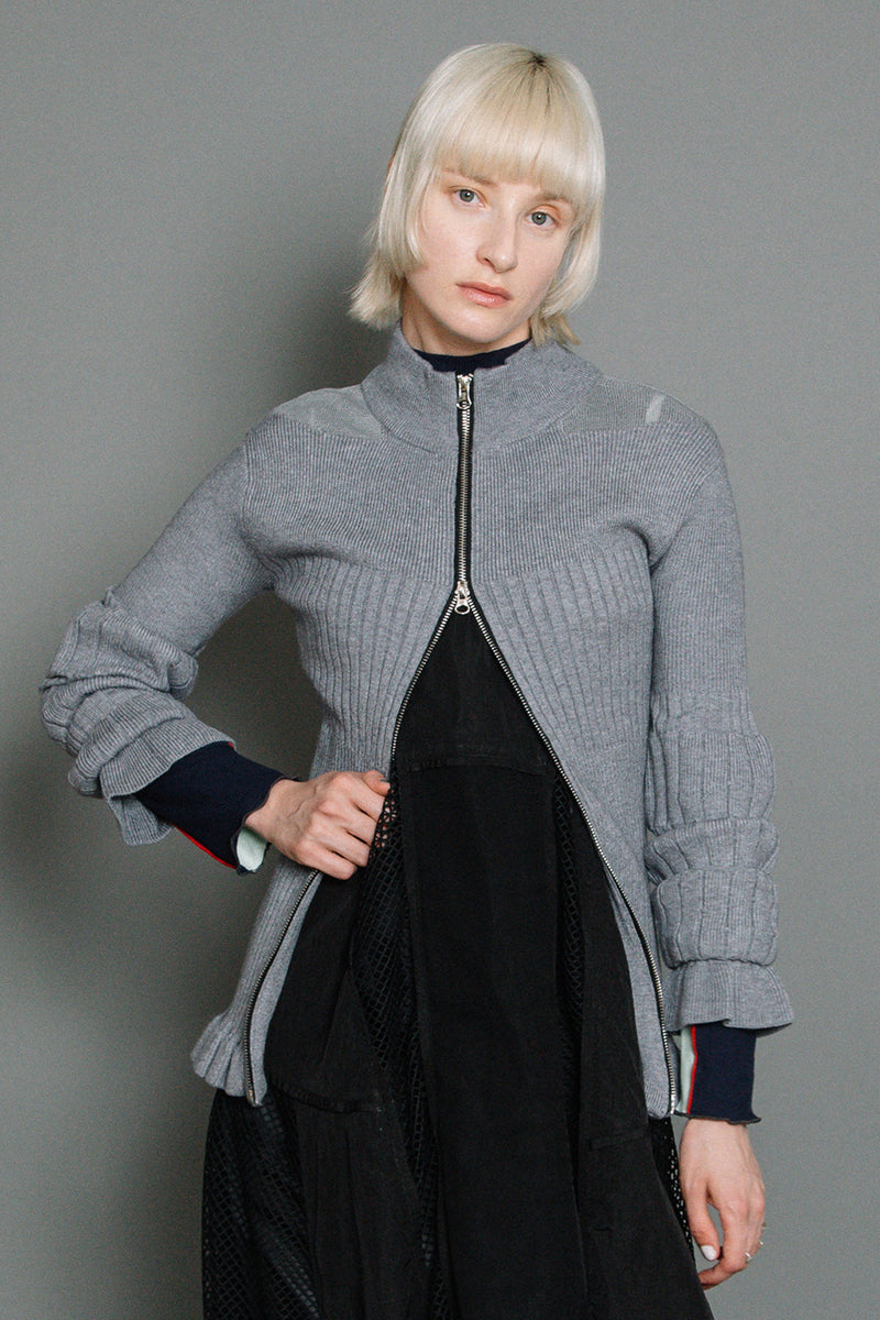 FRONT ZIP WAVE RIB KNIT TOPS — aulaaila