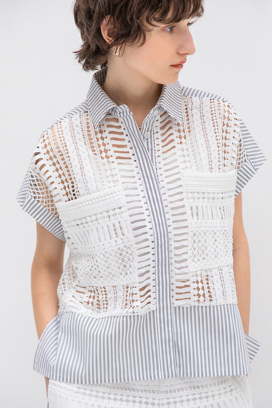 LACE STRIPE COMBINATION SHIRT — aulaaila