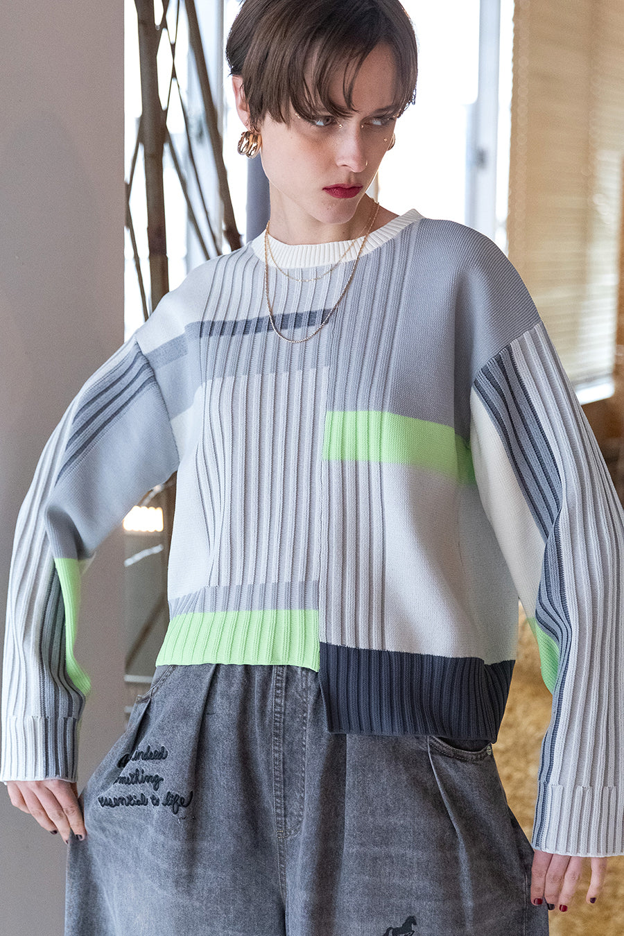 グラデーションへアリーニットプルオーバー　aula aila COLOR BLOCK KNIT PULLOVER(25SS) — aulaaila