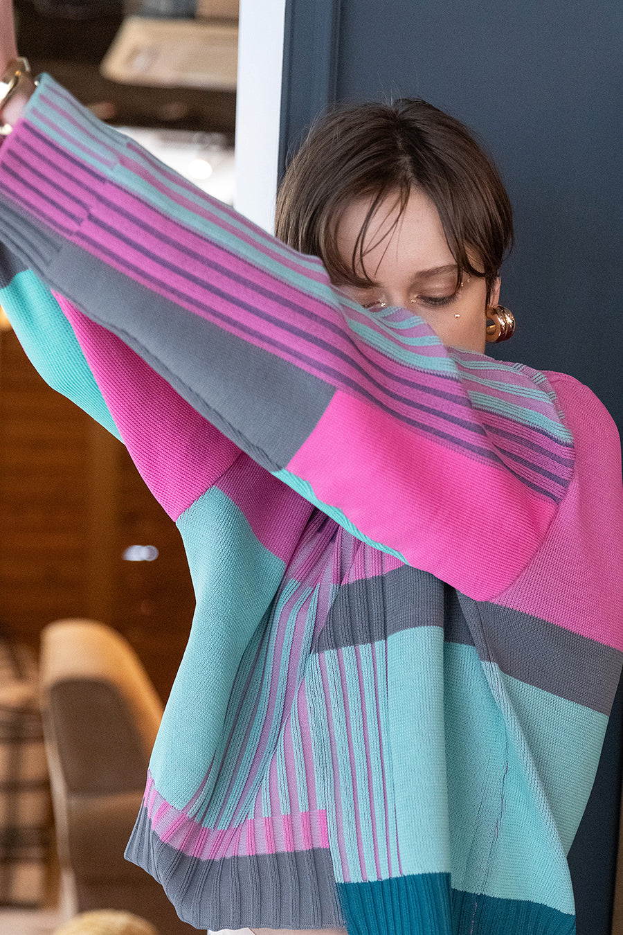 WEB限定】COLOR BLOCK KNIT PULLOVER — aulaaila