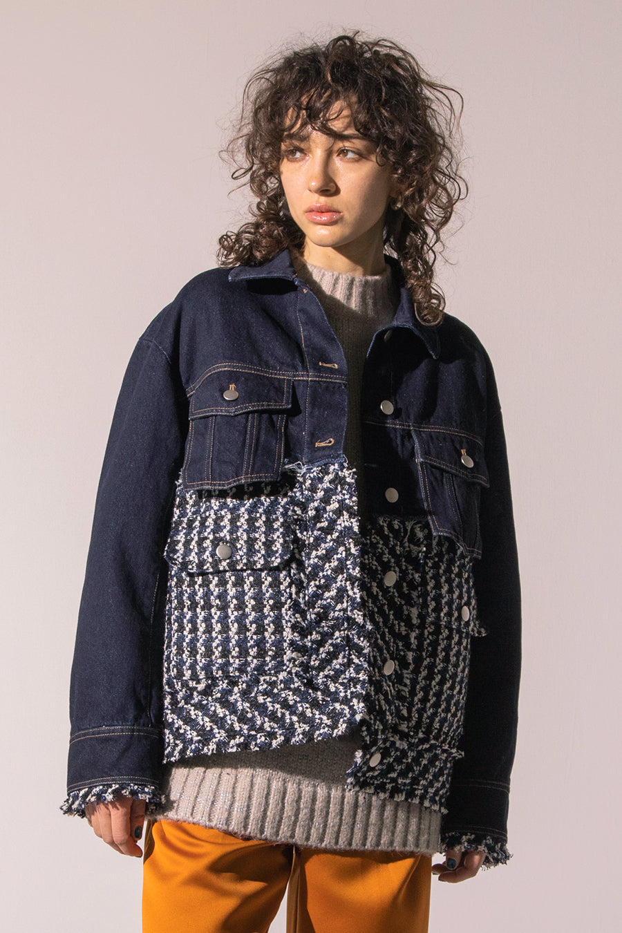 Tweed And Denim Mix Jacket