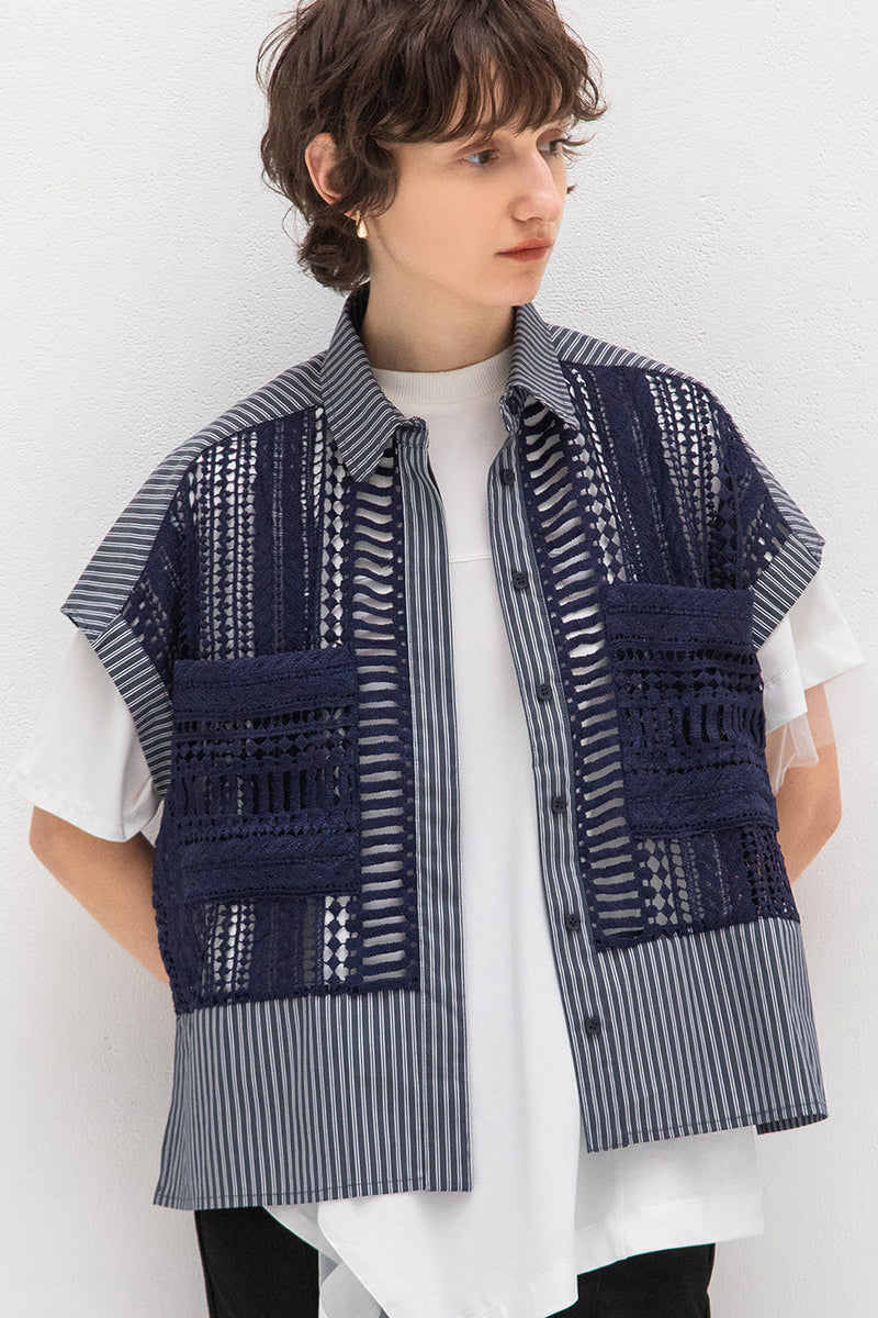 AULA AILA レースストライプコンビネーションシャツ WHITE(01