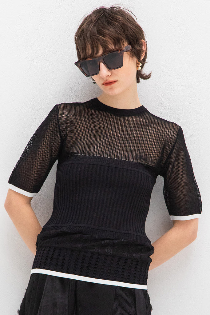 MESH BARE TOP COMBINATION KNIT — aulaaila