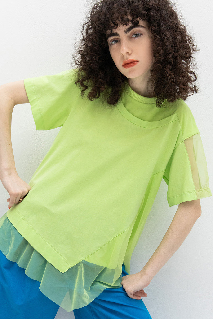 ASYMMETRY SHEER PARTS T-SHIRT — aulaaila