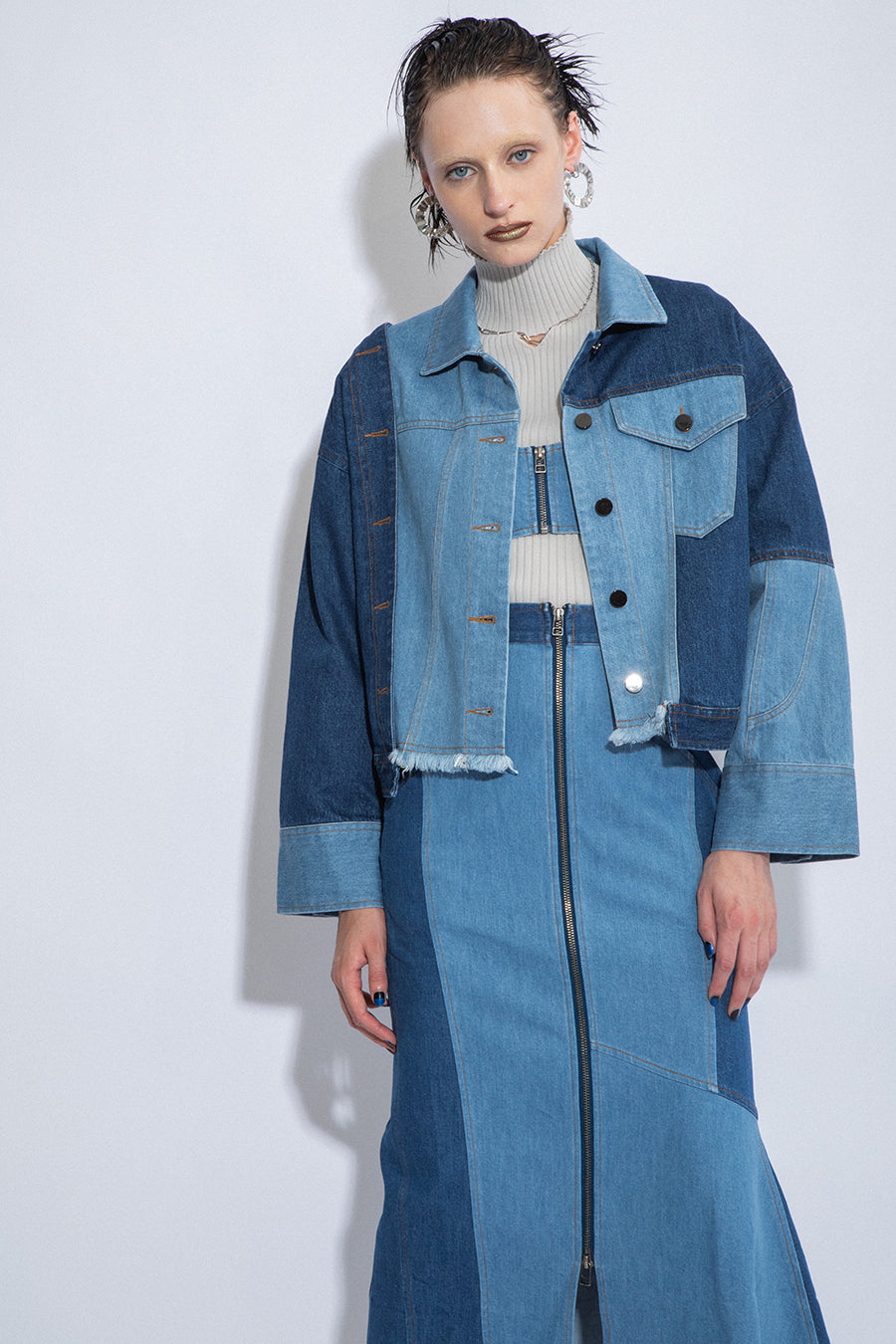 ASYMMETRY DENIM JACKET — aulaaila