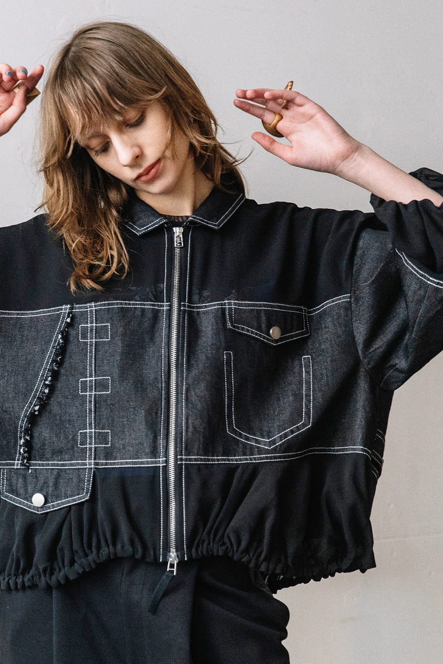 DENIM COMBINATION BLOUSON — aulaaila