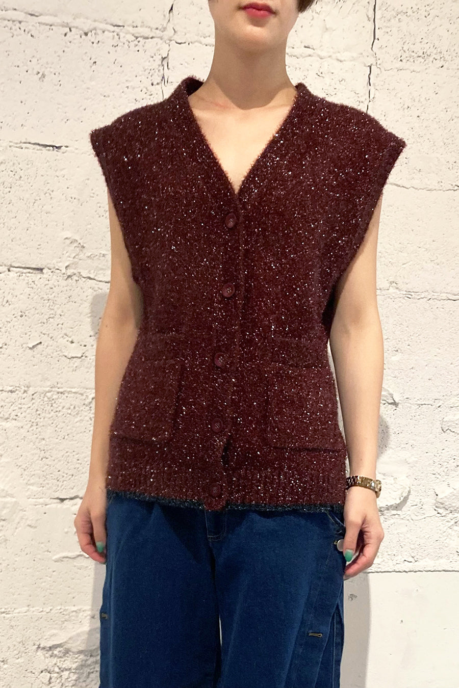 FILM YARN KNIT VEST — aulaaila