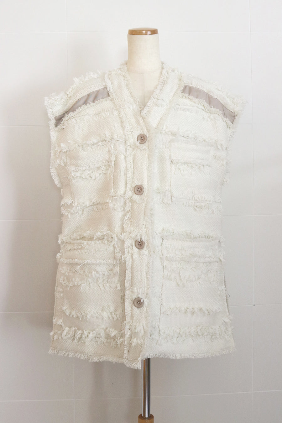 カラーWhitelaubeblanc Fringe tweed vest White