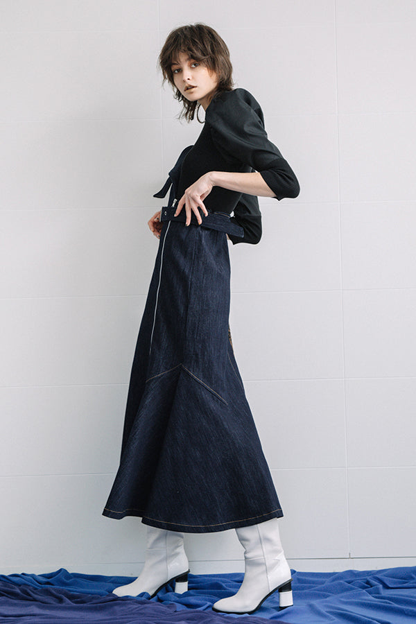 Denim Long Jumper Skirt www.krzysztofbialy.com