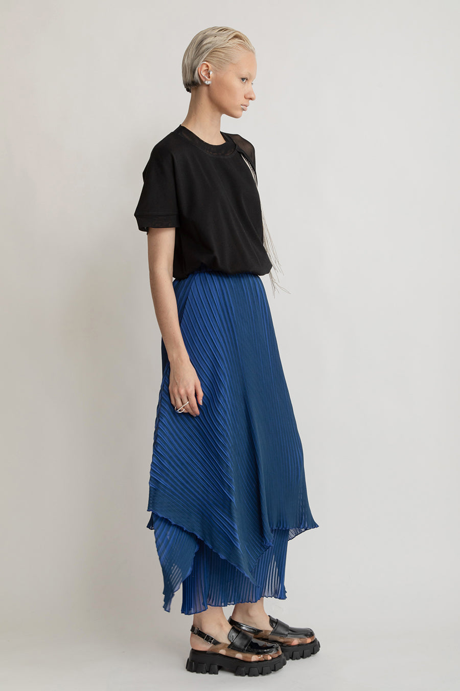 STRIPE PRINT PLEATS SKIRT — aulaaila